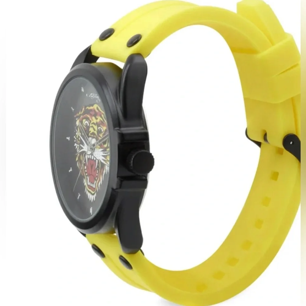 Ed Hardy Tiger Face Yellow Watch - Picture 2 of 2